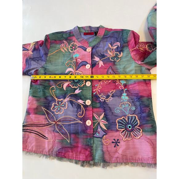 Carina Floral Embroidered Button Down Jacket Womens XL Fairy Cottagecore Rainbow - Picture 5 of 16